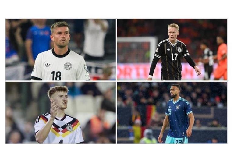 Maximilian Mittelstädt und Finn Jeltsch (links oben und unten) freuen sich auf die Begegnung mit Jürgen Klopp, Chris Führich und Josha Vagnoman haben ihre ersten Erfahrungen mit dem neuen Bundestrainer schon gemacht.