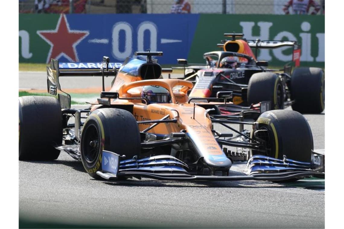 McLaren holte den einzigen Doppelsieg des Jahres 2021 in Monza. Foto: Luca Bruno/AP/dpa