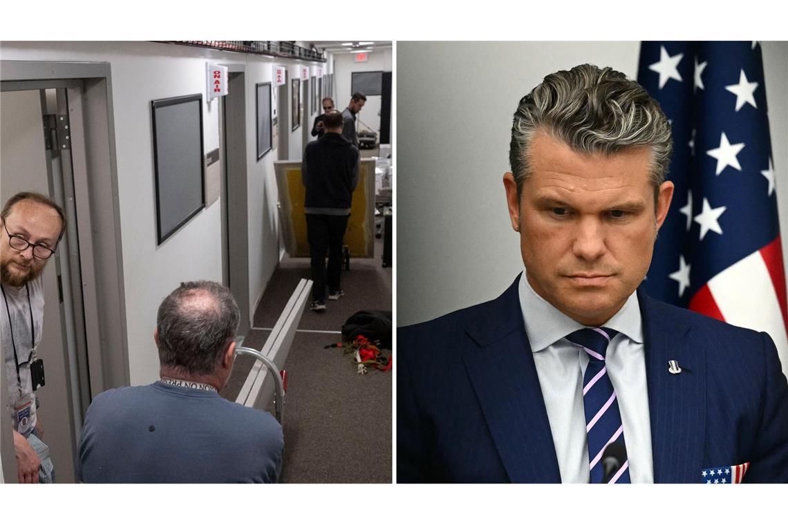 Protest gegen neue Regeln: Journalisten verlassen Pentagon Medienvertreter packen ihre Sachen im Pressebereich des Pentagon zusammen, nach dem US-Verteidigungsminister Hegseth neue Regeln für Journalisten auf den Weg bringen will.