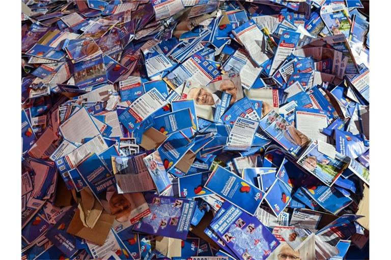 Mehrere Tonnen AfD-Flyer aus dem Bundeswahlkampf wurden von einem Künstlerkollektiv im vergangenen Jahr geschreddert. Foto: Patrick Pleul/dpa-Zentralbild/ZB