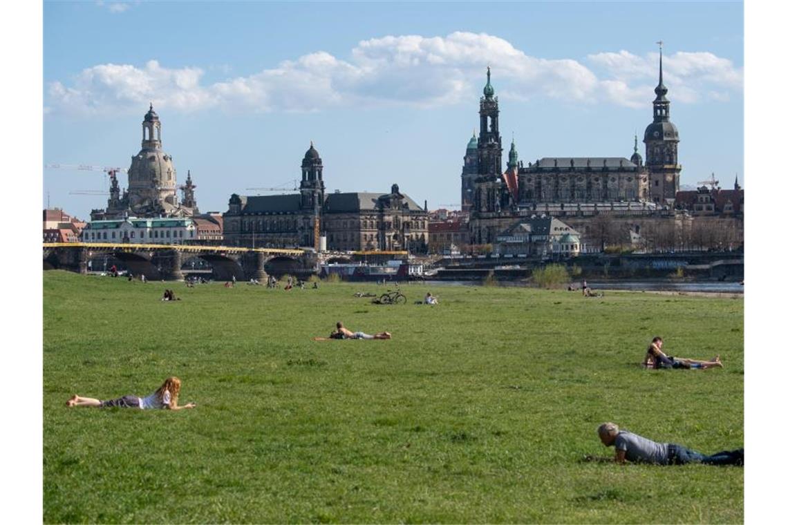 Menschen liegen auf den Elbwiesen in Dresden. Foto: Robert Michael/dpa-Zentralbild/dpa