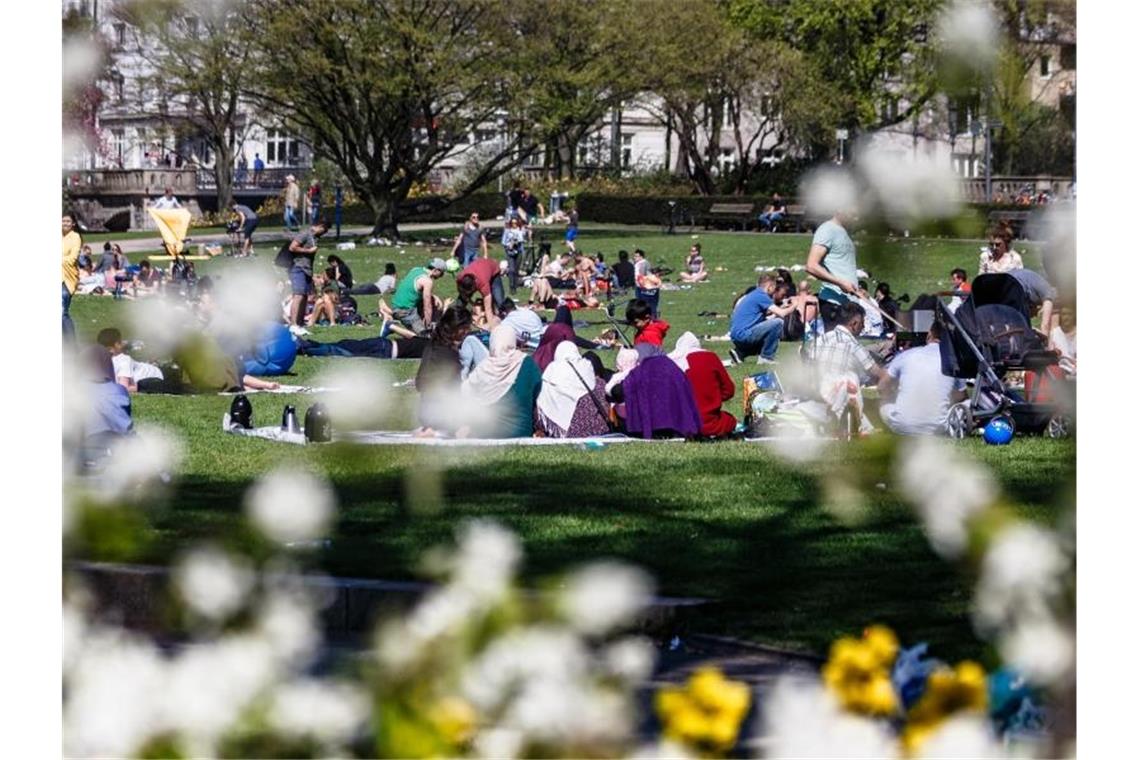 Menschen sitzen in kleinen Gruppen in einem Park und picknicken. Foto: Markus Scholz/dpa/dpa-tmn/Symbolbild