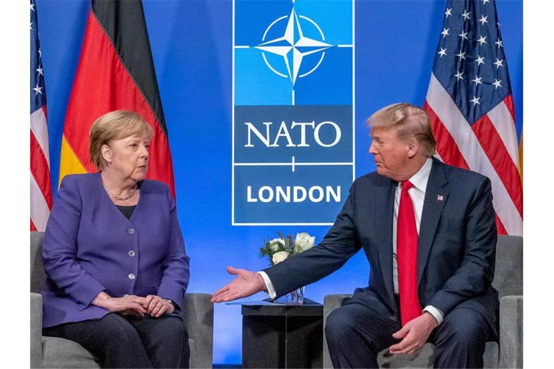 Merkel und Trump beim Nato-Gipfel in Watford bei London. Foto: Michael Kappeler/dpa