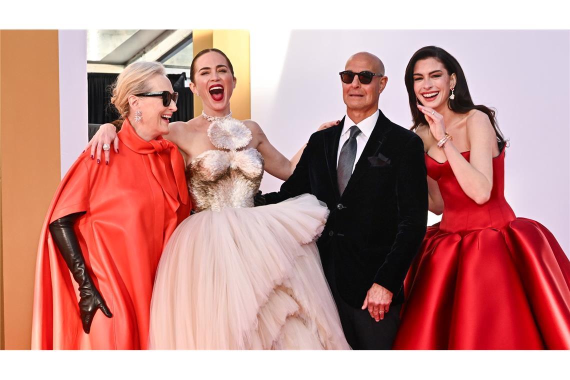 Meryl Streep (l-r), Emily Blunt, Stanley Tucci und Anne Hathaway besuchen die Weltpremiere von  "Der Teufel trägt Prada 2 in der David Geffen Hall.