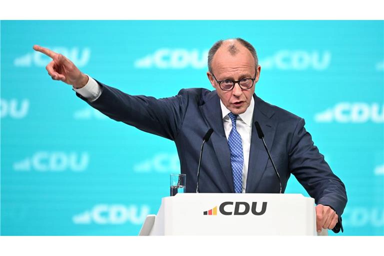 Merz wendet sich in seiner Parteitagsrede auch den Koalitionspartner SPD.