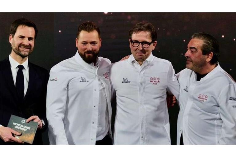 Michelin-Chef Gwendall Poullennec, Steirereck-Team Michael Bauböck und Heinz Reitbauer sowie Juan Amador im Jahr 2025 in Salzburg.
