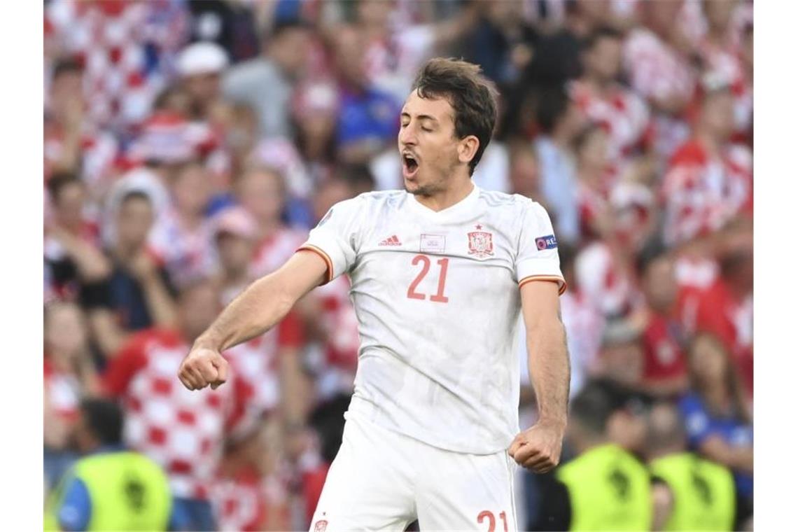 Nach Achtelfinal-Krimi: Spanien wirft Kroatien bei EM raus Mikel Oyarzabal machte mit dem 5:3 alles klar. Foto: Jonathan Nackstrand/Pool AFP/AP/dpa