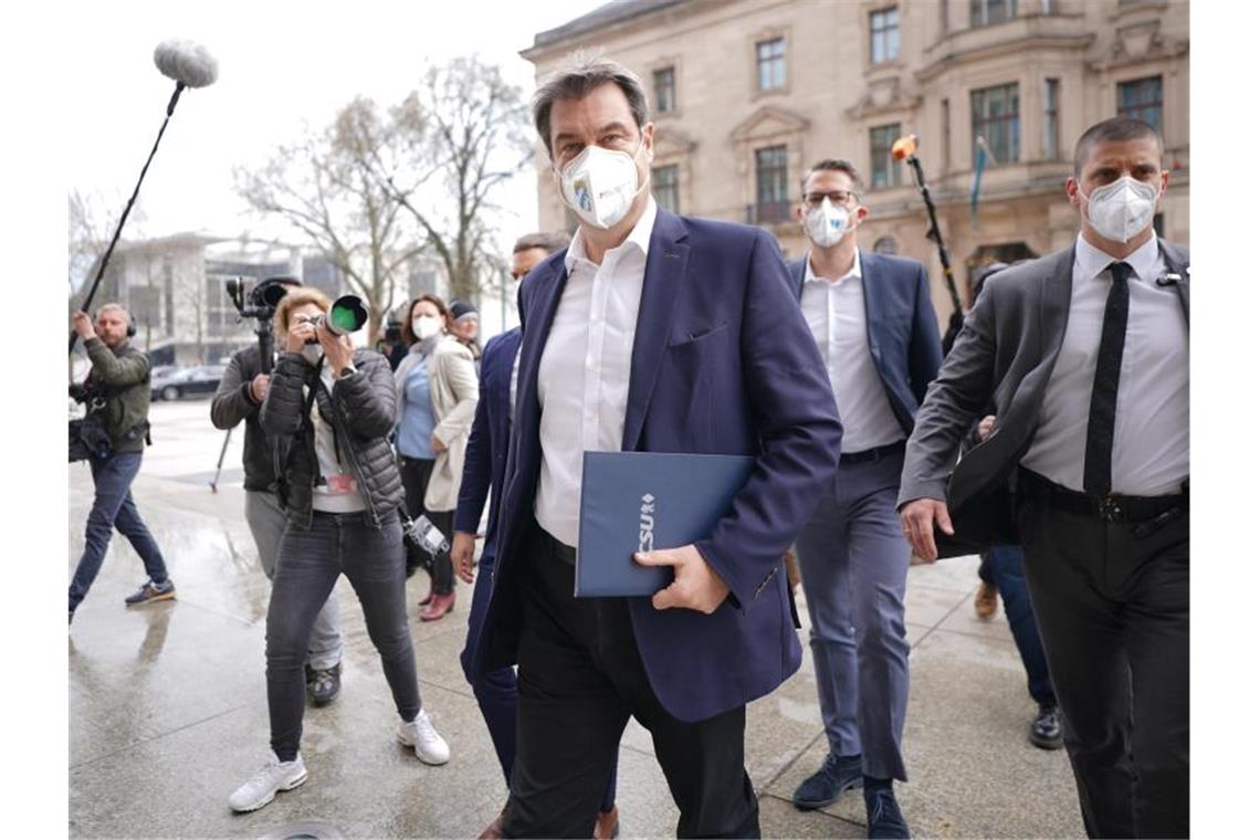 Laschet und Söder kämpfen um Kanzlerkandidatur der Union Ministerpräsident Markus Söder kommt zur Klausurtagung des Geschäftsführenden Vorstands der Unionsfraktion im Bundestag. Foto: Michael Kappeler/dpa