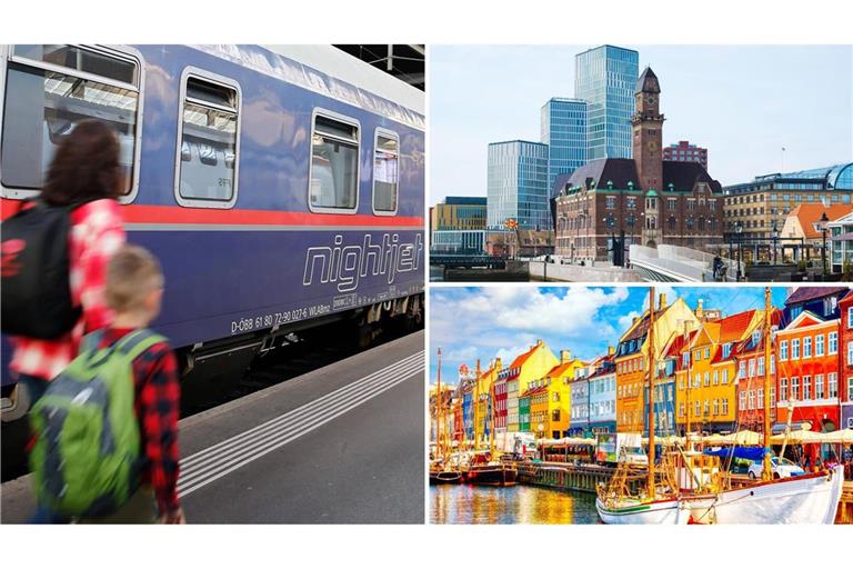 Mit dem Nachtzug geht es künftig von Baden-Württemberg bis nach Kopenhagen (unten rechts) und Malmö (oben rechts).
