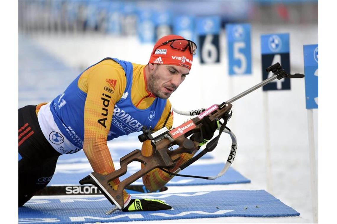 Mit Rang sieben im Sprint bester deutscher Biathlet in Kontiolahti: Arnd Peiffer am liegend Anschlag. Foto: Markku Ulander/Lehtikuva/dpa