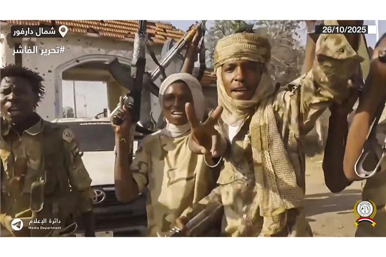 Mitglieder der paramilitärischen RSF-Miliz zeigen ihre Waffen.