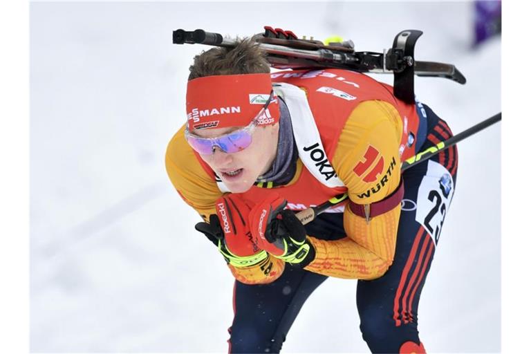 Möchte beim Biathlon-Sprint in Oberhof überzeugen: Benedikt Doll. Foto: Kerstin Joensson/AP/dpa
