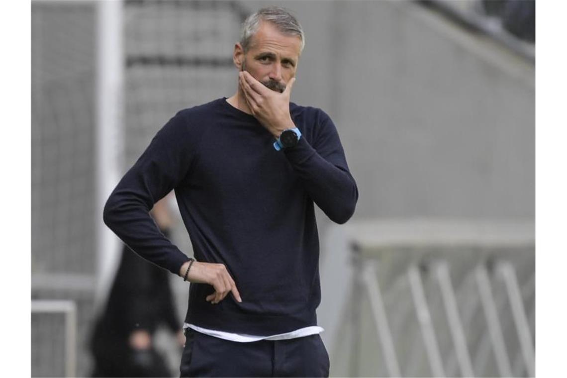 Bayern weiter vier Punkte vor BVB - Werders Lebenszeichen Mönchengladbachs Trainer Marco Rose konnte die Heimniederlage gegen Bayer 04 Leverkusen nicht verhindern. Foto: Ina Fassbender/AFP-Pool/dpa