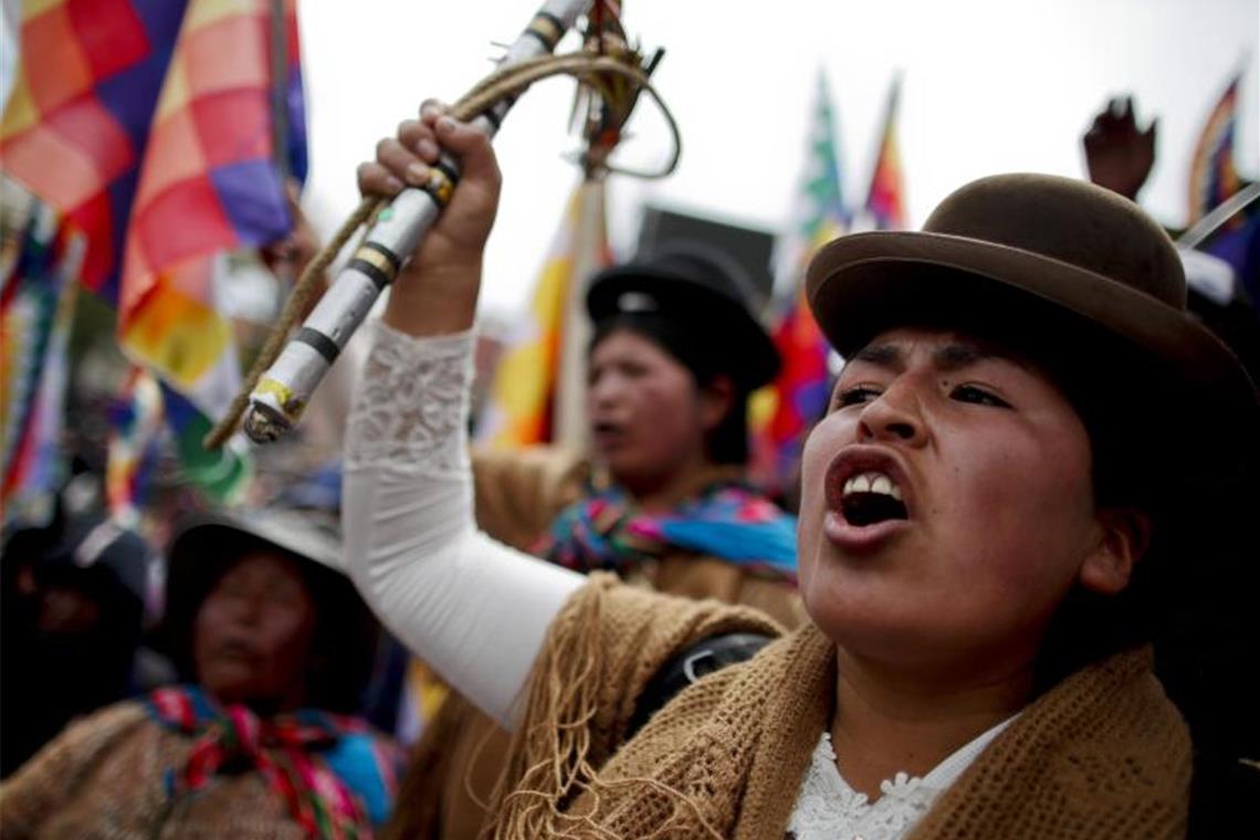 Morales hatte nicht nur Gegner: Unterstützer des ehemaligen Präsidenten bei einer Demonstration in La Paz. Foto: Natacha Pisarenko/AP/dpa