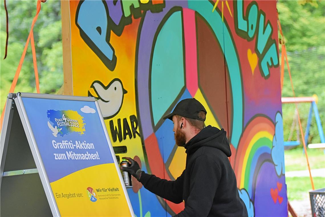 Moritz Krämer bei der Arbeit an seinem bunten Graffiti. Fotos: Tobias Sellmaier