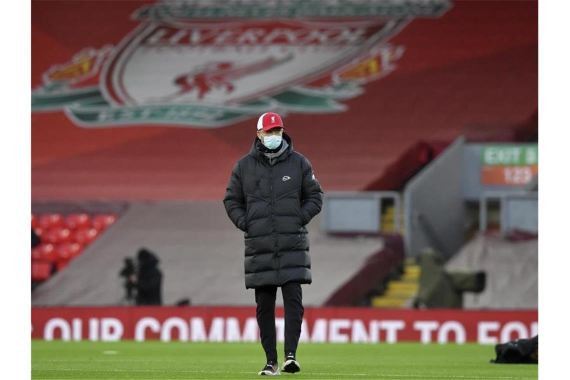 Müssen draußen bleiben: Jürgen Klopp und der FC Liverpool dürfen nicht nach Leipzig reisen. Foto: Paul Ellis/Pool AFP/AP/dpa