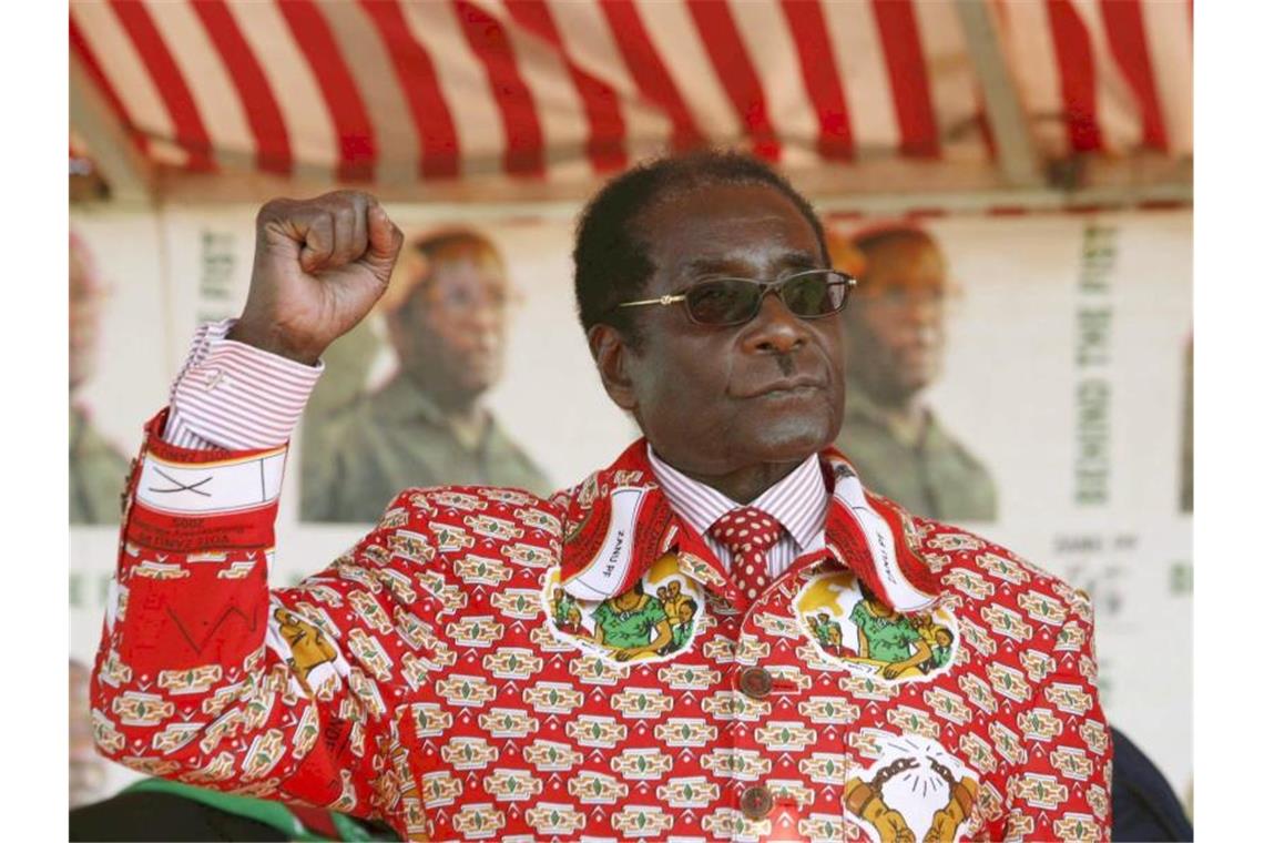 Mugabe reckt 2008 bei einer Wahlkampfveranstaltung die Faust in die Höhe. Foto: epa Str/epa