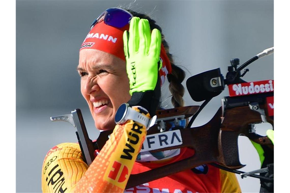 Muss in der Corona-Krise in Sachen Training improvisieren: Biathletin Denise Herrmann. Foto: Hendrik Schmidt/dpa