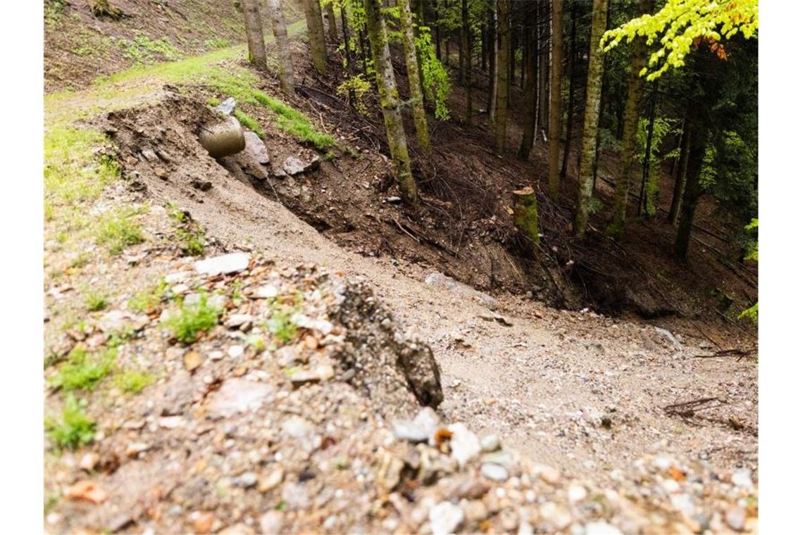 Giftiger Schutt in Schwarzwald-Bach? Ermittlungen Mutmaßlich giftiger Bauschutt ist einen Hang herabgerutscht und hat eine Abbruchkante hinterlassen. Foto: Philipp von Ditfurth/dpa