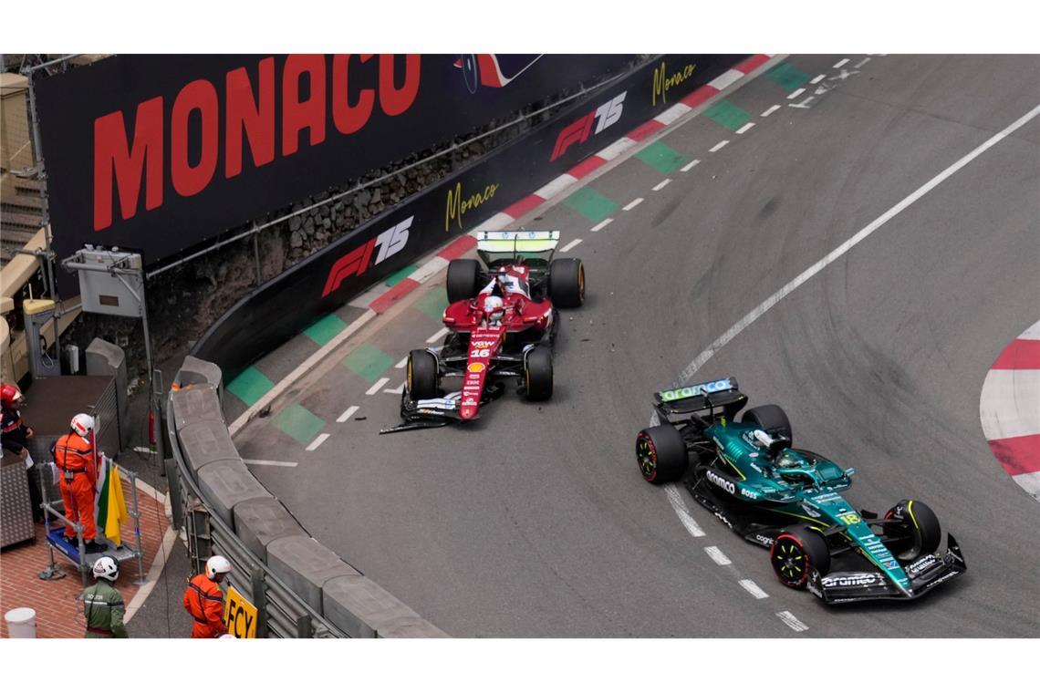 Ferrari überrascht: Leclerc bei Heimspiel knapp vor Piastri Nach diesem Unfall mit Leclerc (l) und Stroll kommt es zur Unterbrechung.
