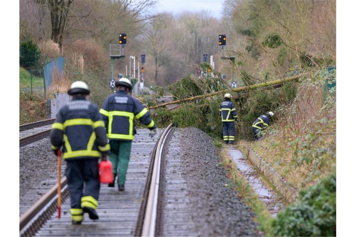 DWD: „Abflauen des Windes“ - Bahnverkehr beeinträchtigt Nach Sturmtief „Zeynep“ laufen die Sichtungs- und Aufräumarbeiten. Foto: Jonas Walzberg/dpa