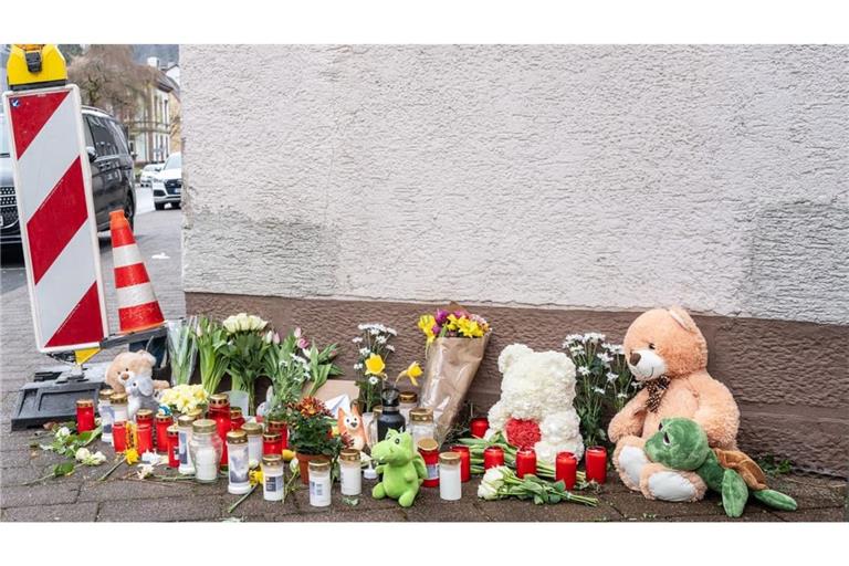 Nach tödlichem Unfall in Schramberg: 26.03.2026, Baden-Württemberg, Schramberg: Blumen, Kerzen und Kuscheltiere liegen an der Unglücksstelle in Schramberg. Am Mittwochvormittag hat ein Lastwagenfahrer laut der Polizei «mutmaßlich durch eine medizinische Ursache» die Kontrolle über sein Fahrzeug verloren und hat dabei eine junge Mutter und ihr Kleinkind getötet. Foto: Silas Stein/dpa +++ dpa-Bildfunk +++