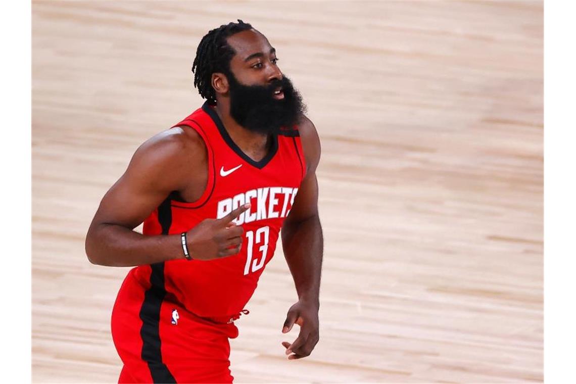Nahm es mit dem NBA-Hygiene- und Sicherheitskonzept nicht so genau: Rockets-Superstar James Harden. Foto: Kevin C. Cox/Pool Getty Images/AP/dpa