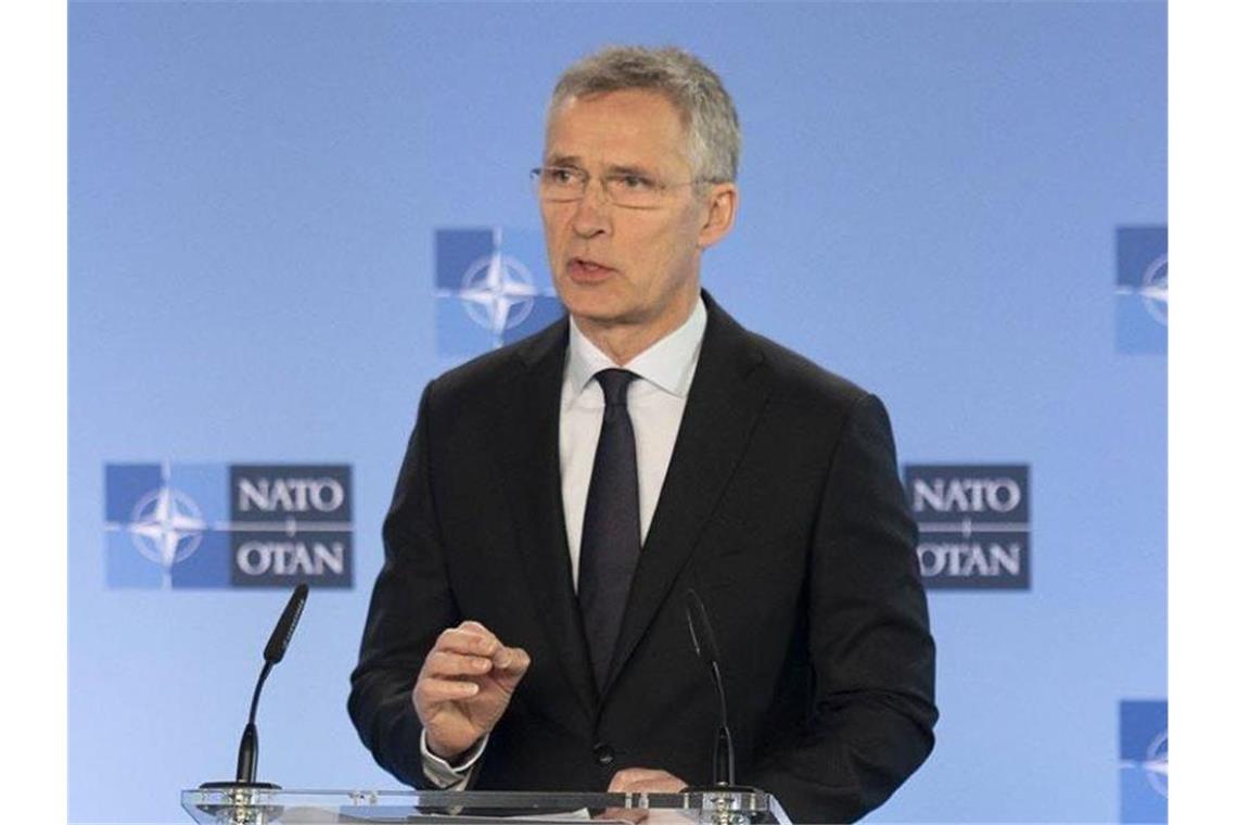 Nato-Generalsekretät Jens Stoltenber während einer Pressekonferenz im Hauptquartier der Allianz. Foto: -/NATO/dpa