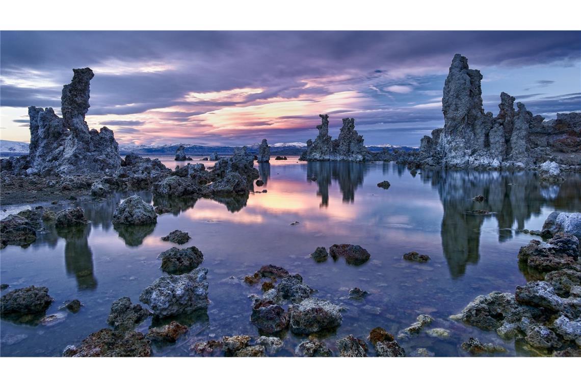 Waren Natronseen die Wiege des Lebens? Natronsee: Der Mono Lake in Mono County im zentral-östlichen Teil von Kalifornien ist also sowohl besonders alkalisch als auch besonders salzhaltig. Wegen der harschen Umweltbedingungen müssen Tiere und Pflanzen sowohl an den hohen pH-Wert angepasst sein als auch den Salzgehalt ertragen können.