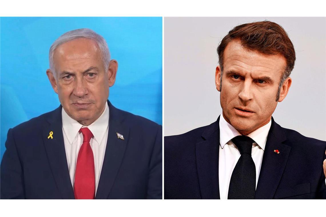 Mögliche Anerkennung eines Palästinenserstaats: Netanjahu kritisiert Macron Netanjahu (links) kritisierte Macron für dessen Aussage scharf.