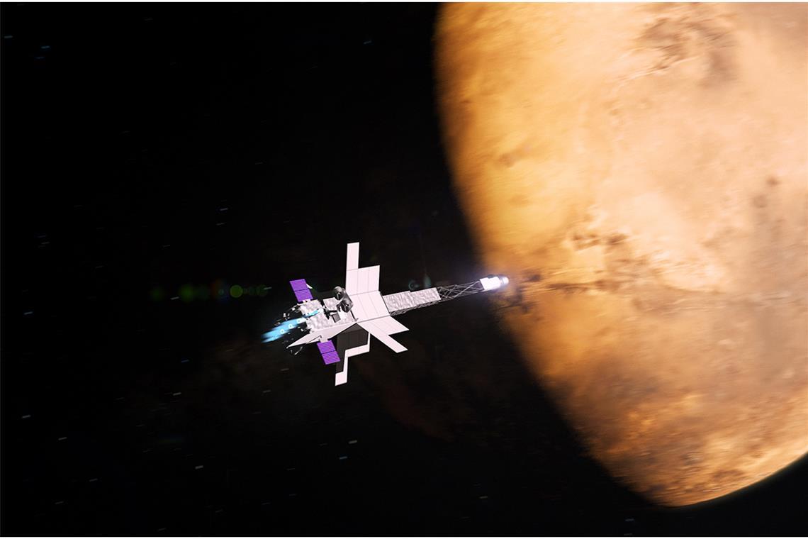 Neue Pläne: Im Jahr 2028 soll erstmals eine atomgetriebene Nasa-Raumsonde zum Mars fliegen. Die „Space Reactor‑1 Freedom“ (SR-1) getaufte Sonde soll einen 20-Kilowatt-Atomreaktor an Bord haben, der den Strom für ihren elektrischen Antrieb erzeugt.