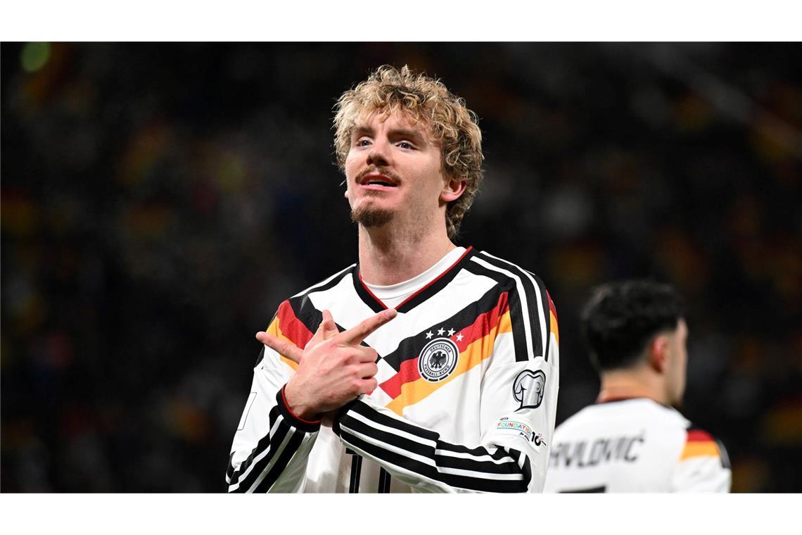 Nick Woltemade, hier beim Torjubel gegen die Slowakei im November, war mit vier Treffern der beste DFB-Schütze in der WM-Qualifikation. (Archivbild)