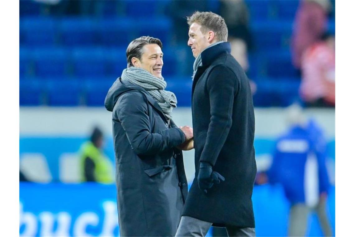 „Heißer Tanz“: Kovac will Leipzig von der Spitze verdrängen Niko Kovac (l) will mit dem FC Bayern Julian Nagelsmann mit RB Leipzig vom Spitzenplatz der Tabelle verdrängen. Foto (Archiv): Uwe Anspach Foto: Uwe Anspach