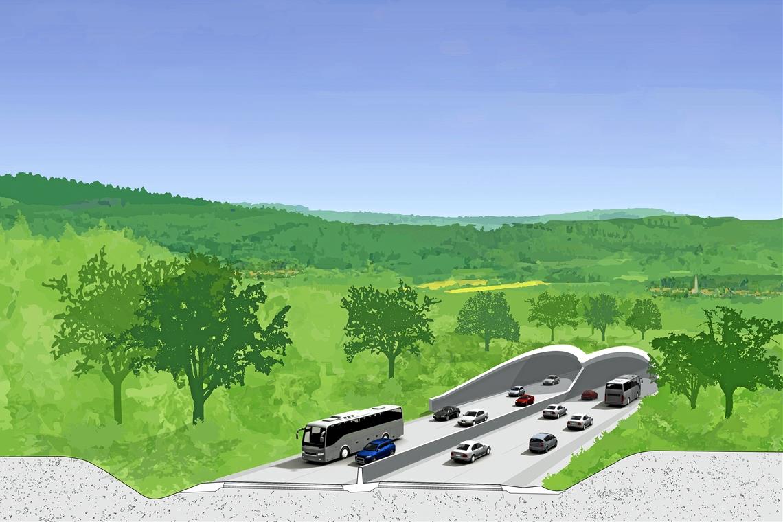 Nordosttunnel? Nicht die Lösung Nordostring, Tunneleinfahrt: Visualisierung in der Broschüre „Landschaftsmodell Nordostring“.