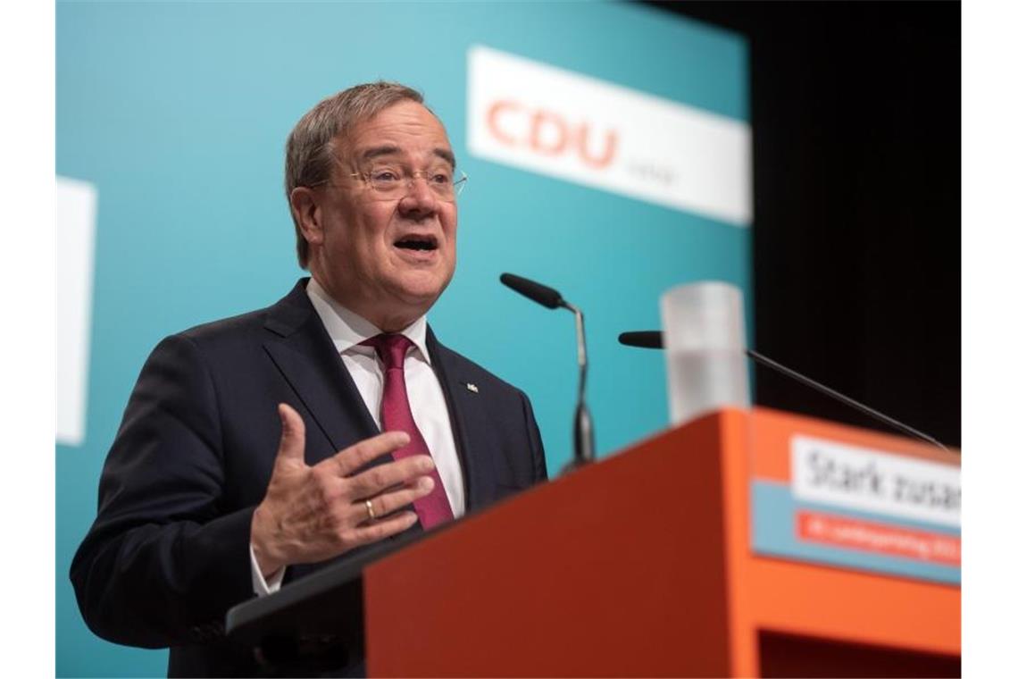 CDU arbeitet Wahlschlappe auf NRW-Ministerpräsident Armin Laschet hält eine Rede beim Landesparteitag. Foto: Bernd Thissen/dpa