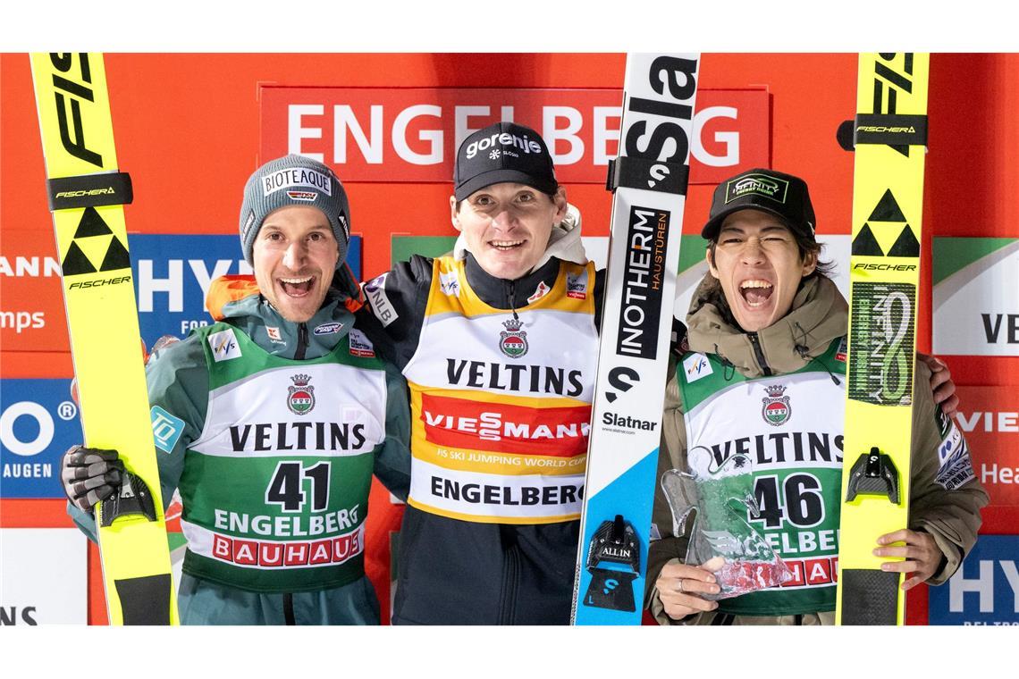 Nur Dauersieger Prevc (M) war am Samstag stärker als Hoffmann.