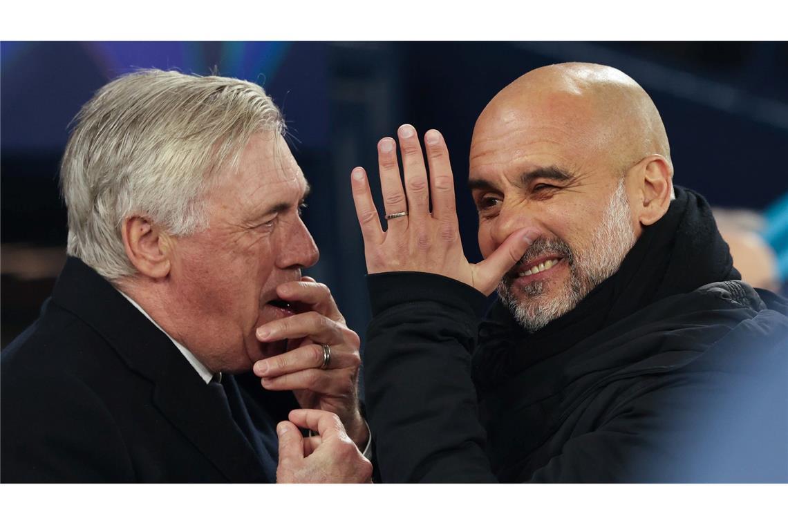 Guardiolas Wunderrechnung bei Real: "Ein Prozent" Nur einer wird nach dem nächsten Duell von Carlo Ancelotti (l) und Pep Guardiola noch lachen.