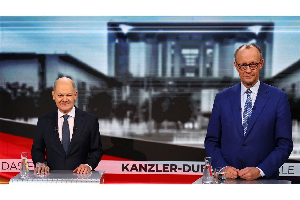 Kanzlerkandidaten schwärmen von der Liebe Olaf Scholz und Friedrich Merz im TV-Duell der „Bild“ und der „Welt“.