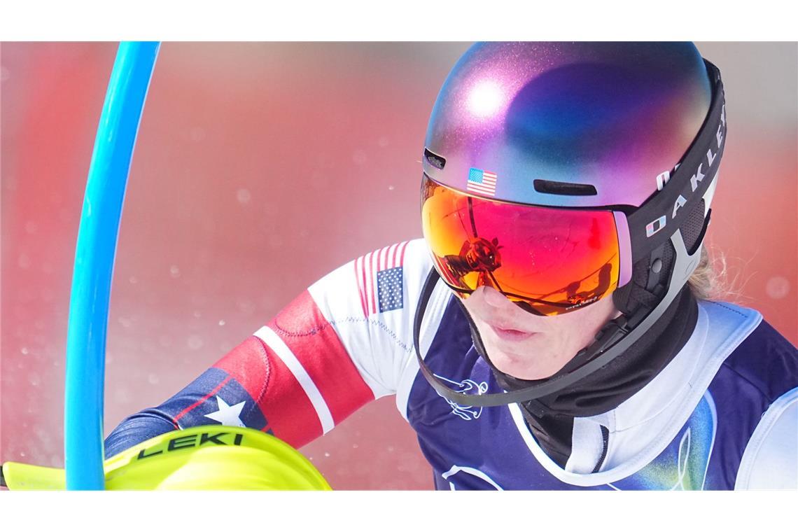 Olympia, Olympische Winterspiele Mailand Cortina 2026, Ski alpin, Slalom, Frauen, Durchgang 1, Tofane Alpine Skiing Centre, Mikaela Shiffrin (USA) in Aktion.