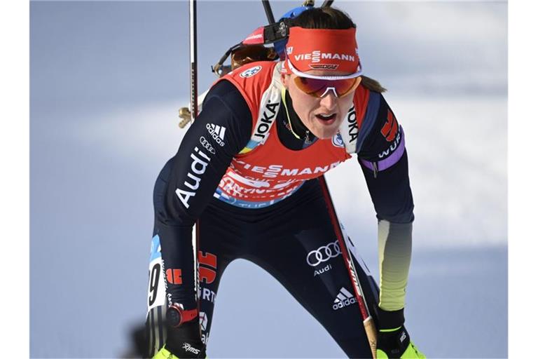 Olympiasiegerin Denise Herrmann gewann den Sprint in Kontiolahti. Foto: Vesa Moilanen/Lehtikuva/AP/dpa