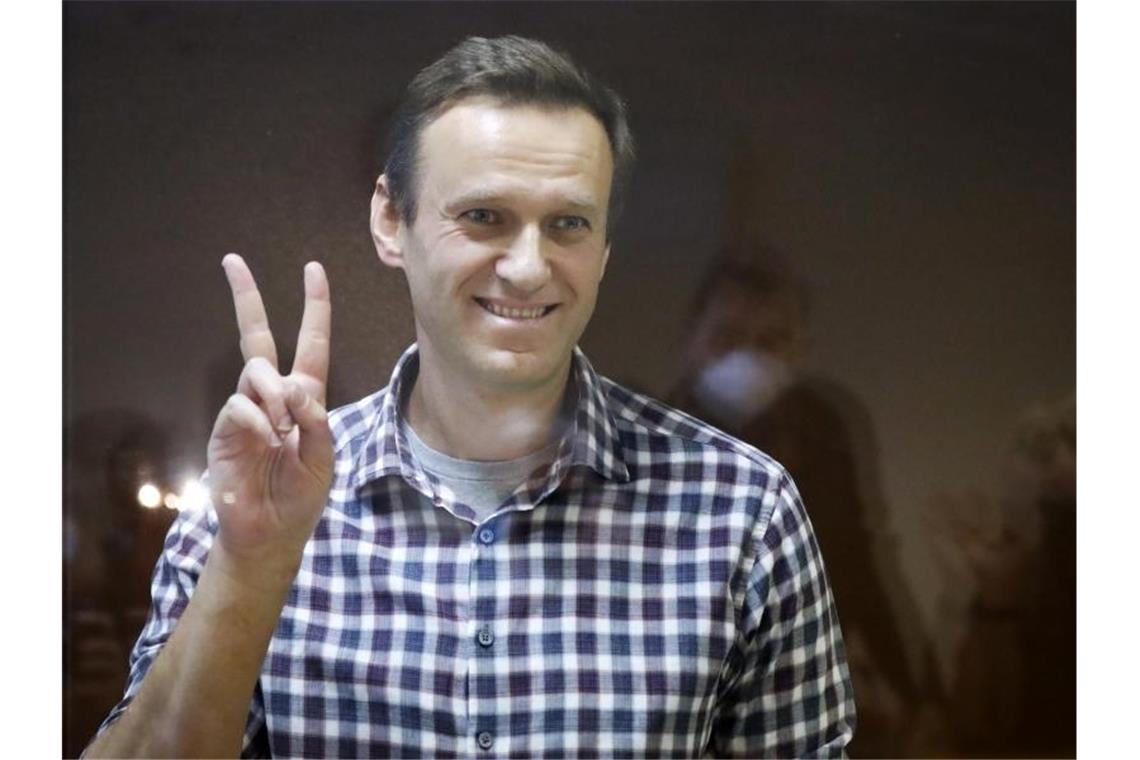 Oppositionsführer Alexej Nawalny steht in einem Käfig im Babuskinsky Bezirksgericht. Foto: Alexander Zemlianichenko/AP/dpa