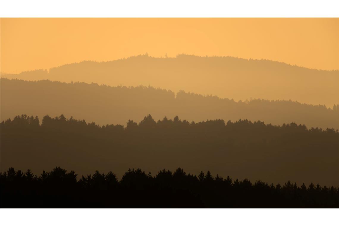 Bilder des Tages Orangefarbenes Morgenlicht über den Wäldern des Schwarzwalds.