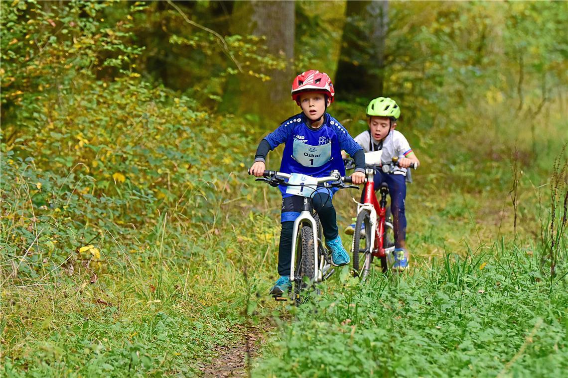 Oskar Dreher (1, TC Backnang). Kinder Crossduathlon Backnang 2025 rund um das Wa...