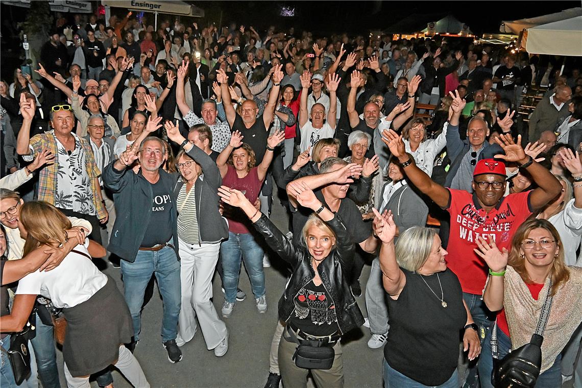 Partystimmung im Weinberg. Bei Holzwart Weine tanzen die Schlagerfans zu den Her...