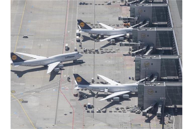 Passagierflugzeuge der Lufthansa stehen an Terminal 1 des Flughafens Frankfurt. Der Flughafenbetreiber Fraport will künftig mehr Gewinne im Ausland erzielen. Foto: Boris Roessler