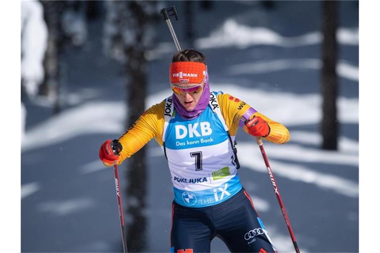 Peilt im Verfolgungsrennen in Pokljuka eine WM-Medaille an: Denise Herrmann. Foto: Sven Hoppe/dpa