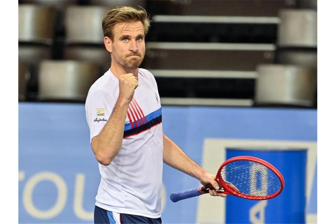 Gojowczyk qualifiziert sich für Stuttgarter Tennis-Turnier Peter Gojowczyk freut sich nach einem Sieg. Foto: Pascal Guyot/AFP/dpa/Archivbild