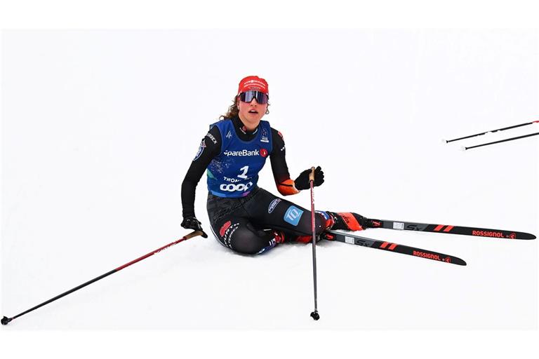 Platt nach dem Lauf: Nathalie Armbruster.