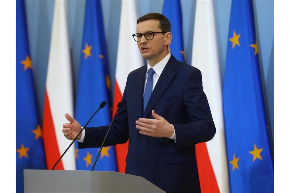 Polens Ministerpräsident Mateusz Morawiecki fordert mehr Solidarität mit der Ukraine. Foto: Rafal Guz/PAP/dpa