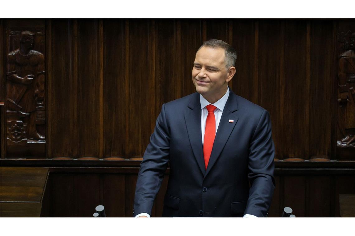 Polens neuer Präsident Karol Nawrocki vereidigt Polens neuer Präsident Karol Nawrocki während seiner Antrittsrede. (Foto aktuell)